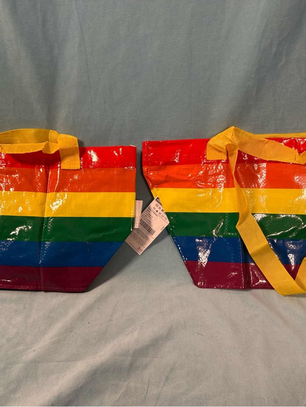 IKEA Rainbow Stripe Mini Tote Bags with Yellow Handles